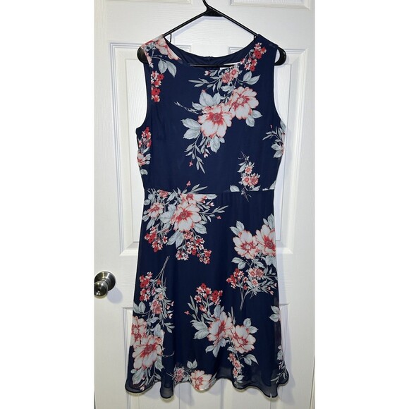 Studio One Women’s Sleeveless Floral & Navy Dress Size 10 - Picture 1 of 6